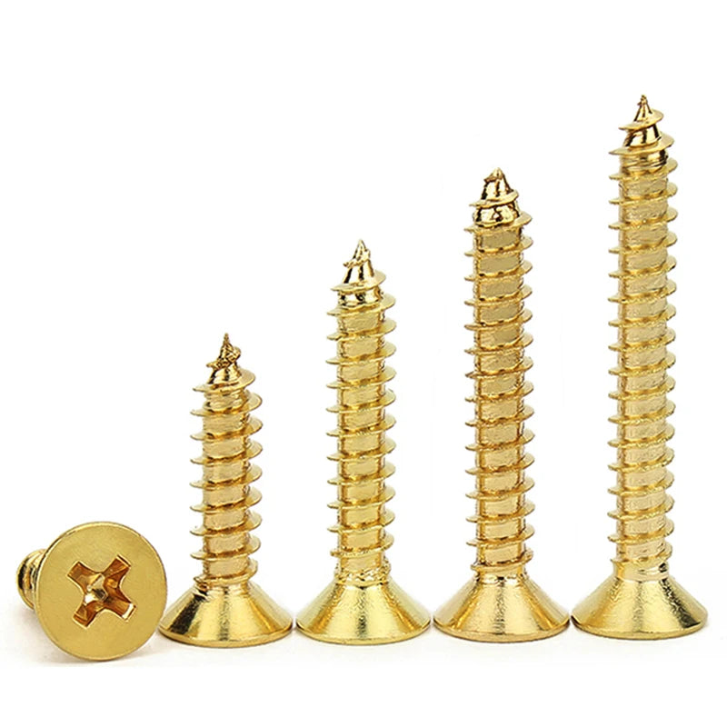 Brass Screws (copper and zinc alloy). Durable, Corrosion Resistance, Attractive Golden Appearance Brass Screws (copper and zinc alloy). Durable, Corrosion Resistance, Attractive Golden Appearance